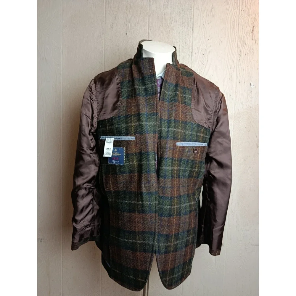 Brooks Brothers Fitzgerald Tweed Blazer Mens 38 S Plaid Wool Elbow Patches